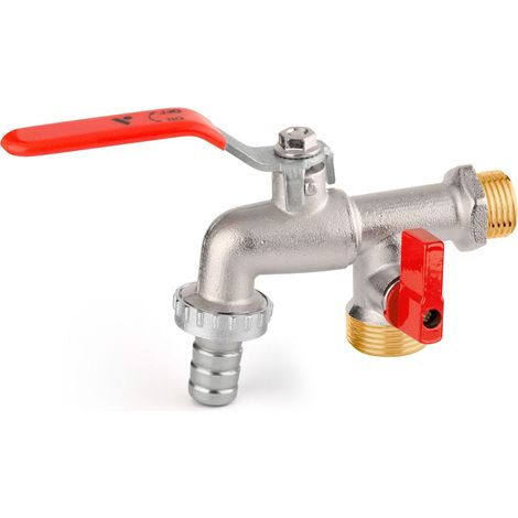 Rubinetto sfera da giardino doppio attacco 1/2" con portagomma e mini valvola APM 2040ST 015  1/2" x 3/4" x 3/4"