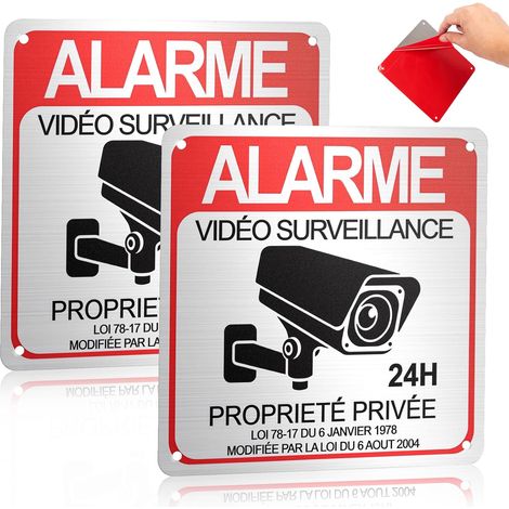 Set mit 2 Videoüberwachungsschildern für den Innen- und Außenbereich, 15 x 15 cm, 24H Aluminium-Überwachungskamera-Panel, wasserdichtes Schild „Privatgrundstück“ mit Aufkleber und vorgebohrten Löchern