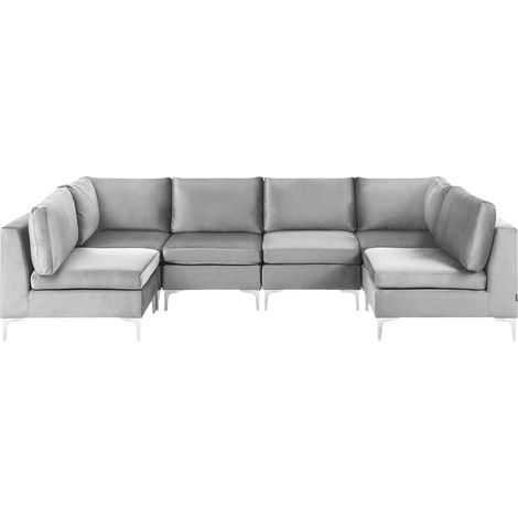 Canapé Panoramique en U Modulable 6 Places en Velours Gris Look Tendance et Matières de Qualité pour Salon Moderne et Glamour Beliani