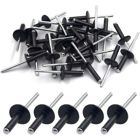HOXILEELEO - 50 rivetti ciechi in alluminio di grandi dimensioni flangia 4.8 mm x 20 mm, confezione da 50 pezzi (nero) (1/5)