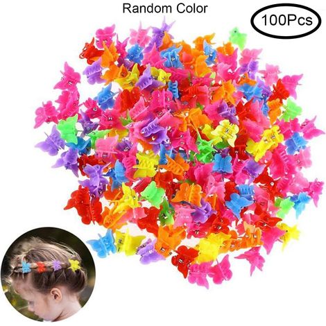 Barrettes à papillons miniatures, 100 pièces, assortiment multicolore, accessoires cheveux pour femmes et filles (couleurs aléatoires) (1/5)