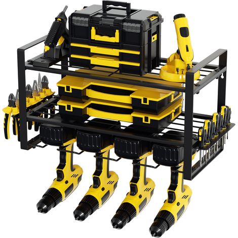 TolleTour Supporto a parete per riporre gli utensili, ripiano per trapano elettrico con batteria, supporto per trapano a percussione robusto, organizer per cacciaviti, supporto a parete per utensili a (1/5)