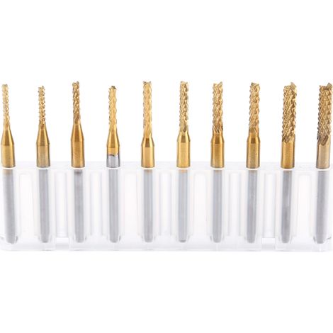 Lot de 10 fraises carbure monocristal revêtues titane, 1,5mm-3,175mm, pour gravure et défonçage CNC, forets rotatifs (1/5)