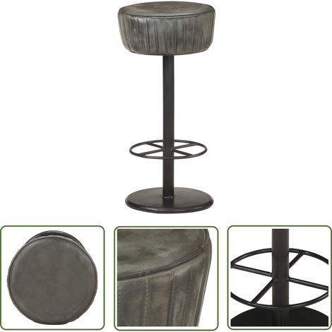 vidaXL Tabouret de bar Gris Cuir véritable (1/5)