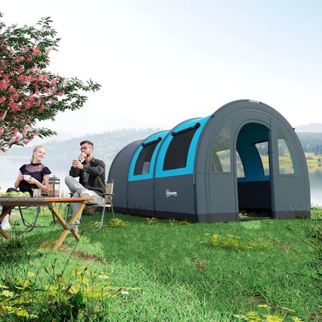 Extérieur Tente de camping 3 personnes avec 2 portes de chambre et sac de transport imperméable 480x260x200 cm