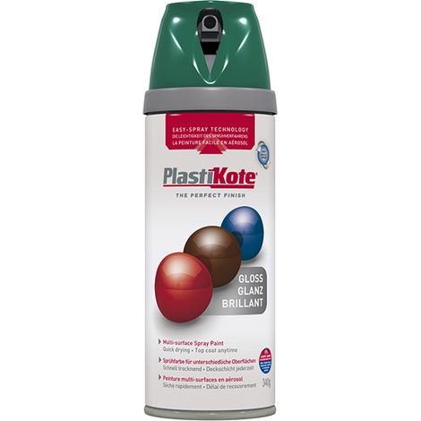 PlastiKote Twist & Spray Gloss Lawn Green Aerosol Paint RAL 6005, 400ml