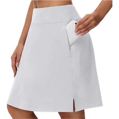 Atmungsaktiver Tennisrock mit Tasche, hohem elastischem Bund, ideale Sporthose für Fitness, Golf und Laufen, weiß, Größe L. Geeignet für Damen. (1/5)