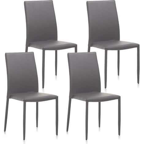 Set 4 Sedie 43,5x46,5x90,5 cm in Similpelle Grigio (1/3)