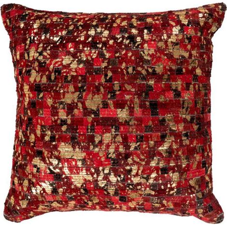Coussin Déco "Finish" 45x45cm Rouge & Or (1/3)