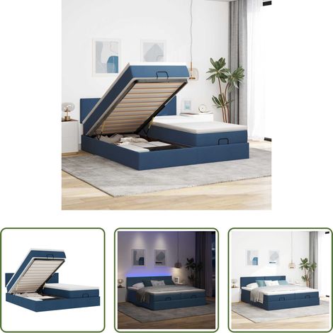 vidaXL Sommiers hydrauliques - Cadre de lit ottoman avec matelas bleu 180x200 cm tissu (1/5)