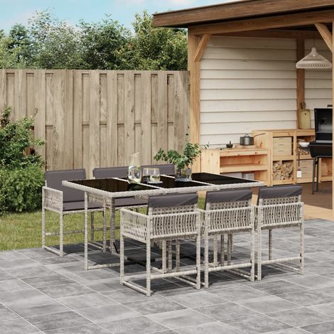 vidaXL Ensemble à manger de jardin et coussins 7 pcs gris clair rotin