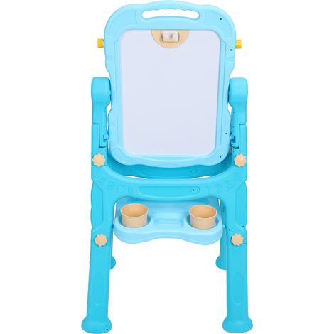 Chevalet Enfant Double Face PP Plastique Tableau Magnétique Dessin Hauteur Réglable Bleu (1/5)