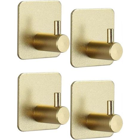 Patère de salle de bain,Lot de 4 crochets autocollants en acier inoxydable 304 pour salle de bain, chambre à coucher, cuisine, crochet de porte collant pour maintenir manteau, serviettes,or Patère de