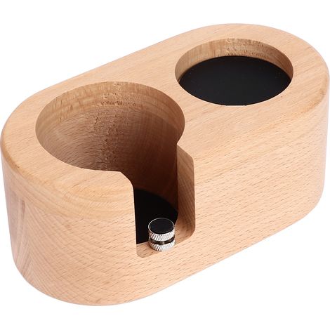 58-mm-Kaffeesiebhalter, Filterhaltergriff-Aufbewahrungsgestell, Barista-Präsentationsständer mit zwei Löchern, Holzbehälter für Kaffeesatz (1/5)