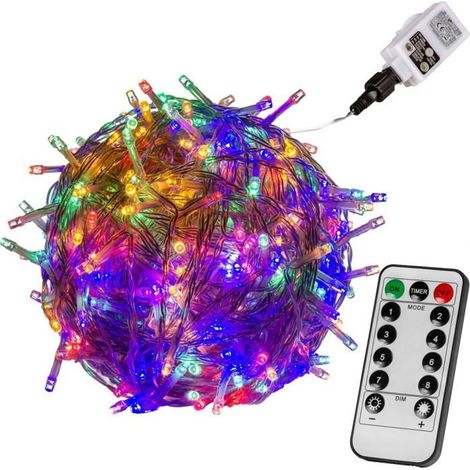 Guirlande LED 400 lumières, 40 m, télécommande incluse — câble transparent, multicolore, pour intérieur et extérieur (1/4)
