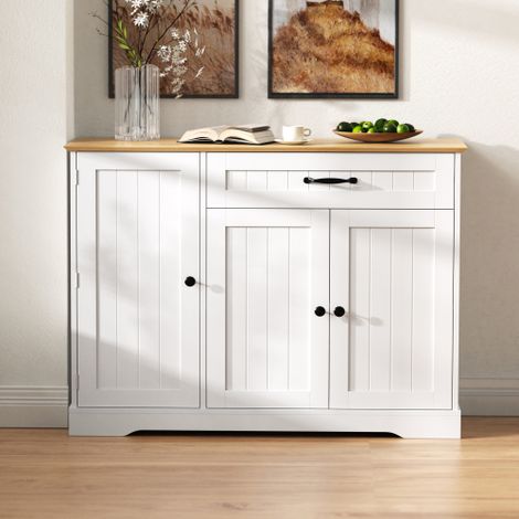 Credenza moderna ed elegante con 3 ante e un cassetto, mobile buffet per sala da pranzo, soggiorno e corridoio (bianco+naturale)