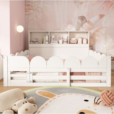 Lit enfant au sol 140x200 avec barrière et étagère OKMYHOME (1/5)