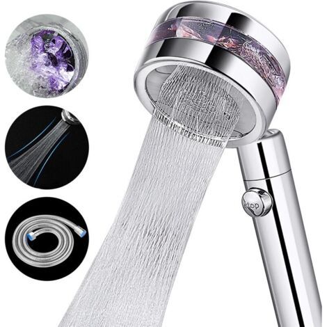 Pommeau de douche haute pression 2 types de jet avec interrupteur marche/arrêt et tuyau de 1,5 m, économie d'eau, augmentation de pression chromée, avec flexible de douche-RAPANDA (1/5)