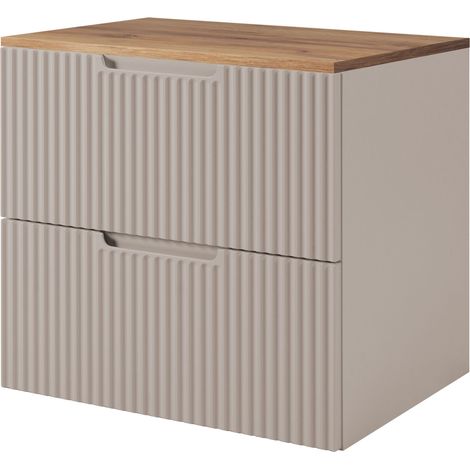 Meuble sous vasque suspendu VENA cachemire 60 cm avec plan chêne (1/5)