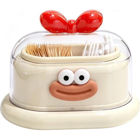 Scatola porta-cotton fioc trasparente in acrilico: un accessorio indispensabile per tenere in ordine il bagno (rossa, fantasia "labbra di salsiccia"). (1/5)