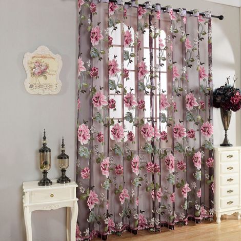 JSSEVN - 2-piece embroidered curtain set with eyelets and beads for living room or bedroom window, Purple, 1 x 2.5 m (1/5)