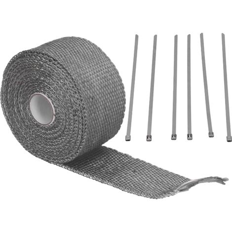 Ruban isolant thermique pour échappement de 5 m en fibre de verre avec attaches en acier allié, noir, pour voiture et moto (1/5)
