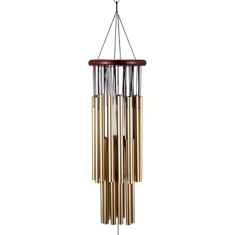 Carillon Extérieur - 27 Tubes Alliage - Finition Bronze Vert - Texture Bois Naturel - Pour Jardin Terrasse Balcon - 1 Pièce (1/5)