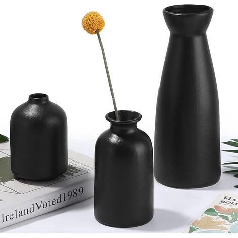 Vases en Ceramique Noir, Vase Fleur Nordique Moderne et Minimaliste pour la Décoration Intérieure, Bouquet de Fleurs Fraîches Séchées d'herbe, Petit Table (1/5)