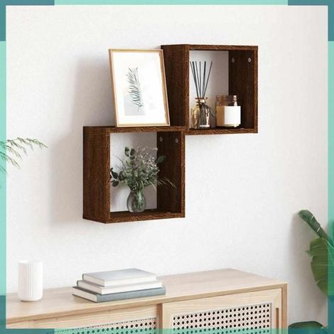 Étagère murale en forme de cube - 815885 - chêne marron - 30 x 15 x 30 cm - lot 2 pcs (1/5)