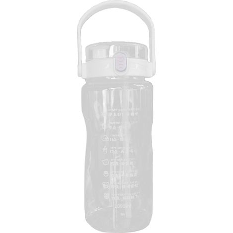 Gourde de Sport Extérieure en Plastique, Grande Capacité 2000ML avec Double Paille et Marqueur de Temps, Blanc (1/2)