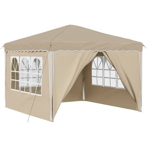 Tente de réception portable, mesurant 288 x 288 x 245 cm, en tissu Oxford beige. (1/5)