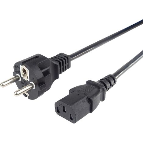230V Netzkabel, 5m, mit Schutzkontakt auf C13 Stecker, IEC 320, 3-poliges PC-Netzkabel, schwarz (1/2)