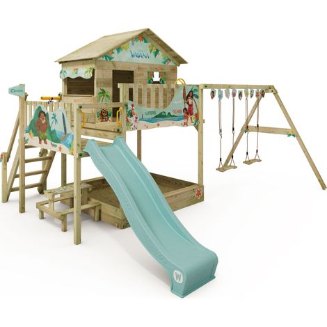 Wickey Torre gioco Disney Quest con altalena e scivolo, casetta su palafitte con sabbiera, scala e accessori da gioco - Vaiana