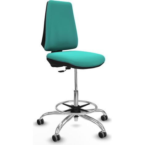 Taburete Elche CP similpiel turquesa base cromada ruedas 65mm engomadas