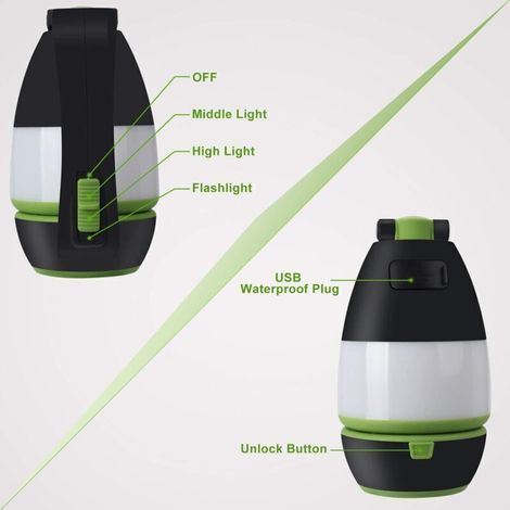 Lampe Torche Camping Rechargeable 3 en 1 Lampe de Table Lanterne Camping Tente Lampe de Poche Déformable Lampe de travail Avec 2000mAh Batterie LED Extérieur Intérieur Pour Randonnée (1/4)