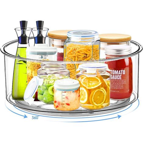 Lot de 2 plateaux tournants, transparent, diamètre 24 cm et 28 cm, organisation réfrigérateur, rangement épices bocaux (1/5)