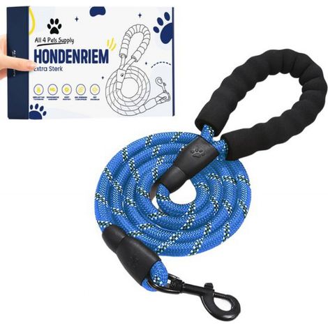 Laisse pour chien - 3 mètres - Réfléchissante - Sangle pour chien - Laisse de promenade - Harnais pour chien - Laisse pour chien - Bleue (1/5)