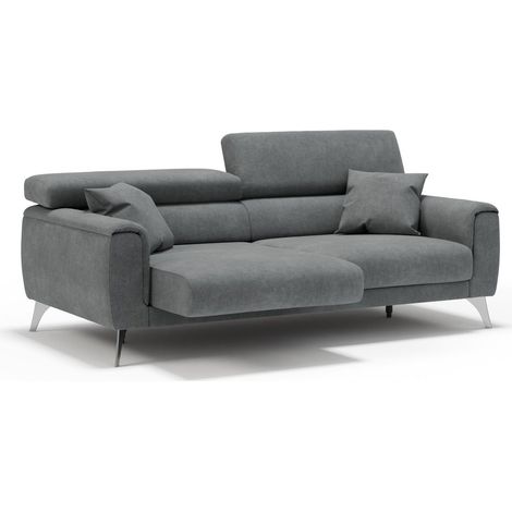Caravaggio Sofa mit verschiebbaren Sitzen aus wasserfestem, weichem Stoff T02 169 cm Grau