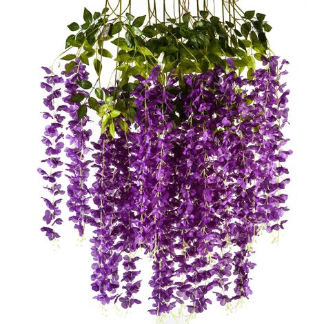 Guirlande de glycine artificielle en soie suspendue, décoration pour la maison, les mariages et les fêtes (12 pièces, violet)-AquaForge (1/2)