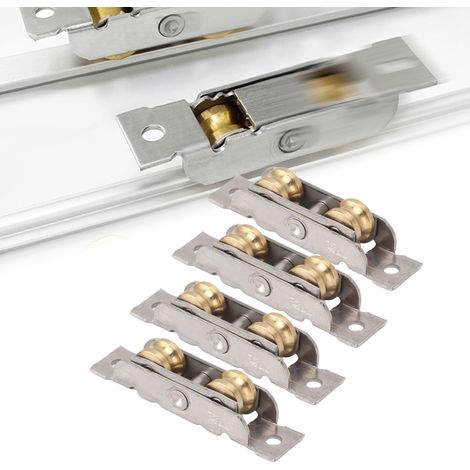 Ensemble de Roulements Portes Patio, Roue Concave en Acier Inoxydable et Cuivre avec 4 Roulements à Billes pour Portes Vitrées (1/5)