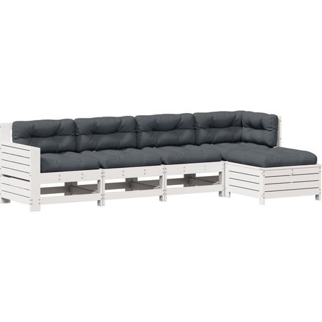 Set Salotto Giardino 5pz con Cuscini Bianco Legno Massello Pino vidaXL (1/5)