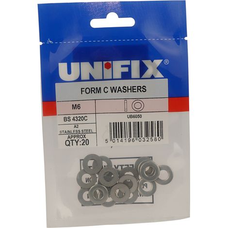 Unifix A2-304 St/St Form C Washers M6 (6.4) - Box of 100
