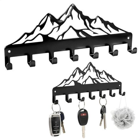 Porte-clés en métal pour mur, crochets pour clés, organiseur autocollant pour appartement, maison, cuisine, bureau, décoration (noir, 26 x 10 cm) (1/5)