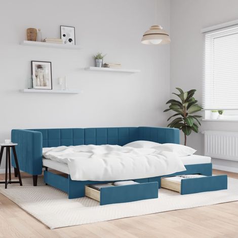 Lit de jour avec gigogne et tiroirs-Canapé-lit avec Rangement sans matelas bleu 90x200 cm 521091 (1/5)