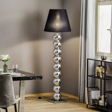 [NEUWERTIG] B-Ware Textil Stehlampe Fulda Schirm Schwarz Fuß Chrom Stehleuchte Lampe Leuchte Spot
