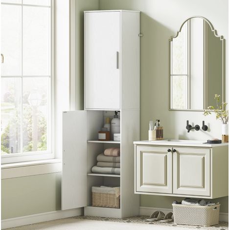 Badezimmerschrank Hochschrank schmal 2 Türen Weiß OKMYHOME (1/5)