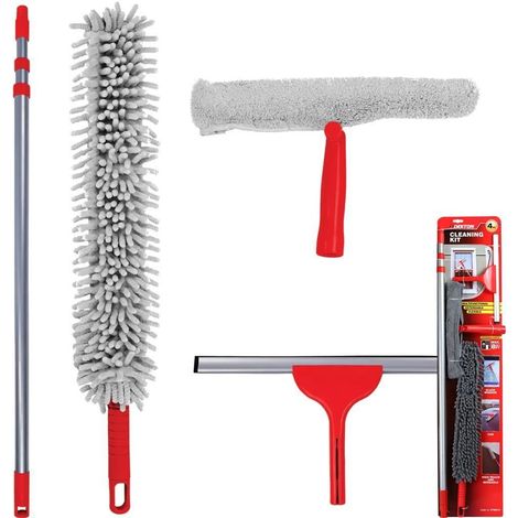 Dekton 4pc Cleaning Kit Brush Sponge Scraper Household Kitchen Car Tool Set