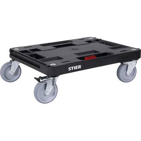STIER Systainer-Rollbrett RB BLACK-Edition für alle T-Loc Systeme und Systainer³, 100 kg Tragkraft, mit 2 stabilen Griffen, praktische Durchführung für Spanngurte