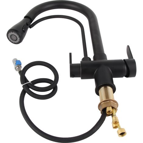 Robinet mitigeur eau chaude froide acier inoxydable orientable douchette extractible évier cuisine fonction purification eau noir (1/5)