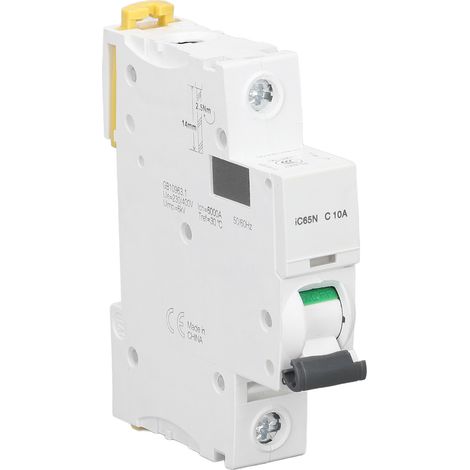 Disjoncteur différentiel 1P 10A IC65N C10A, montage sur rail DIN, tension 230V/400V, isolateur de courant résiduel miniature. (1/5)